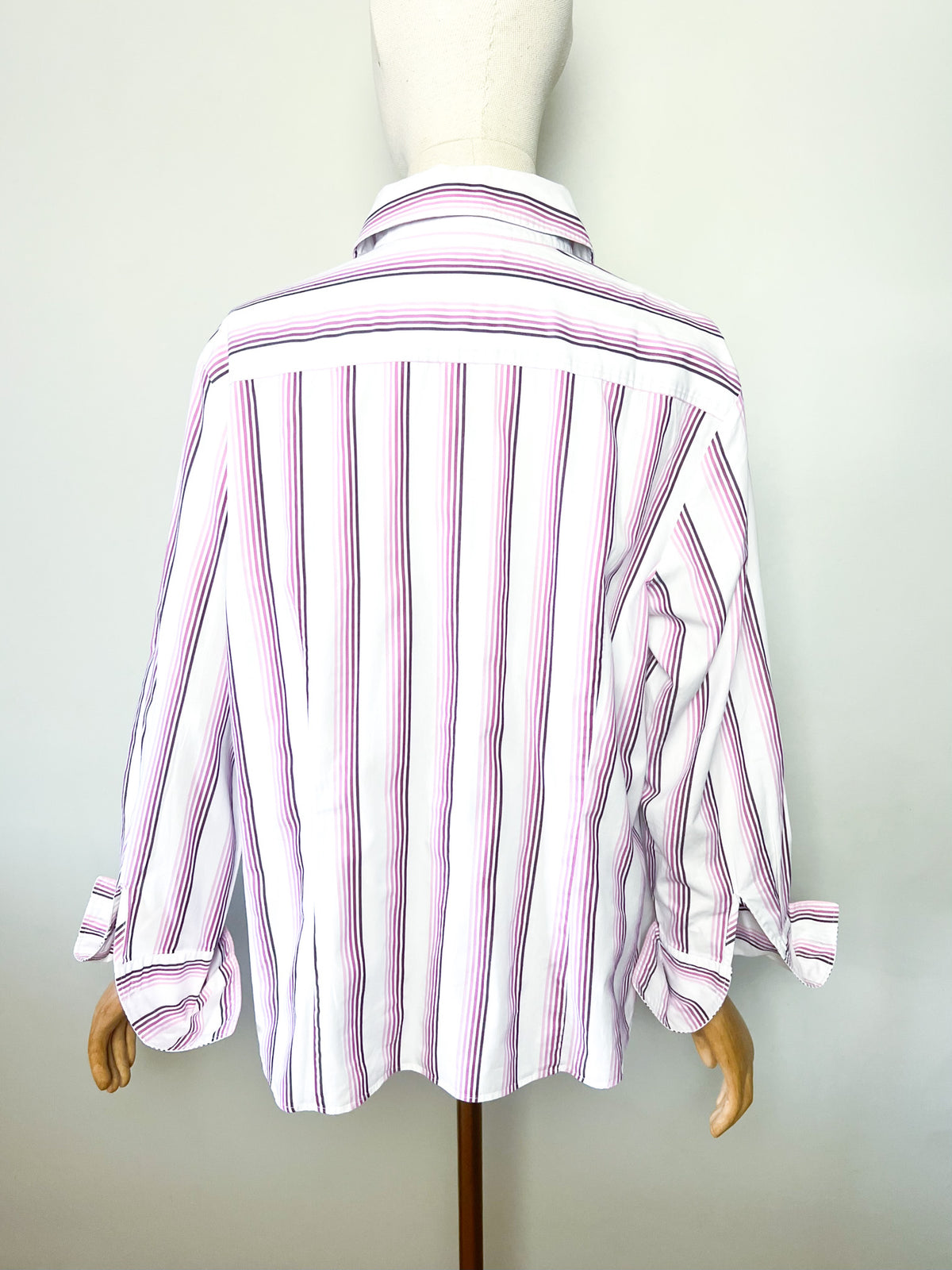 Chemisier rayé rose & bordeaux poignets mousquetaires 100% coton Seidensticker T46