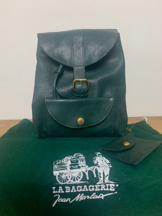Sac à dos en cuir véritable vert bouteille La Bagagerie Jean Marlaix vintage