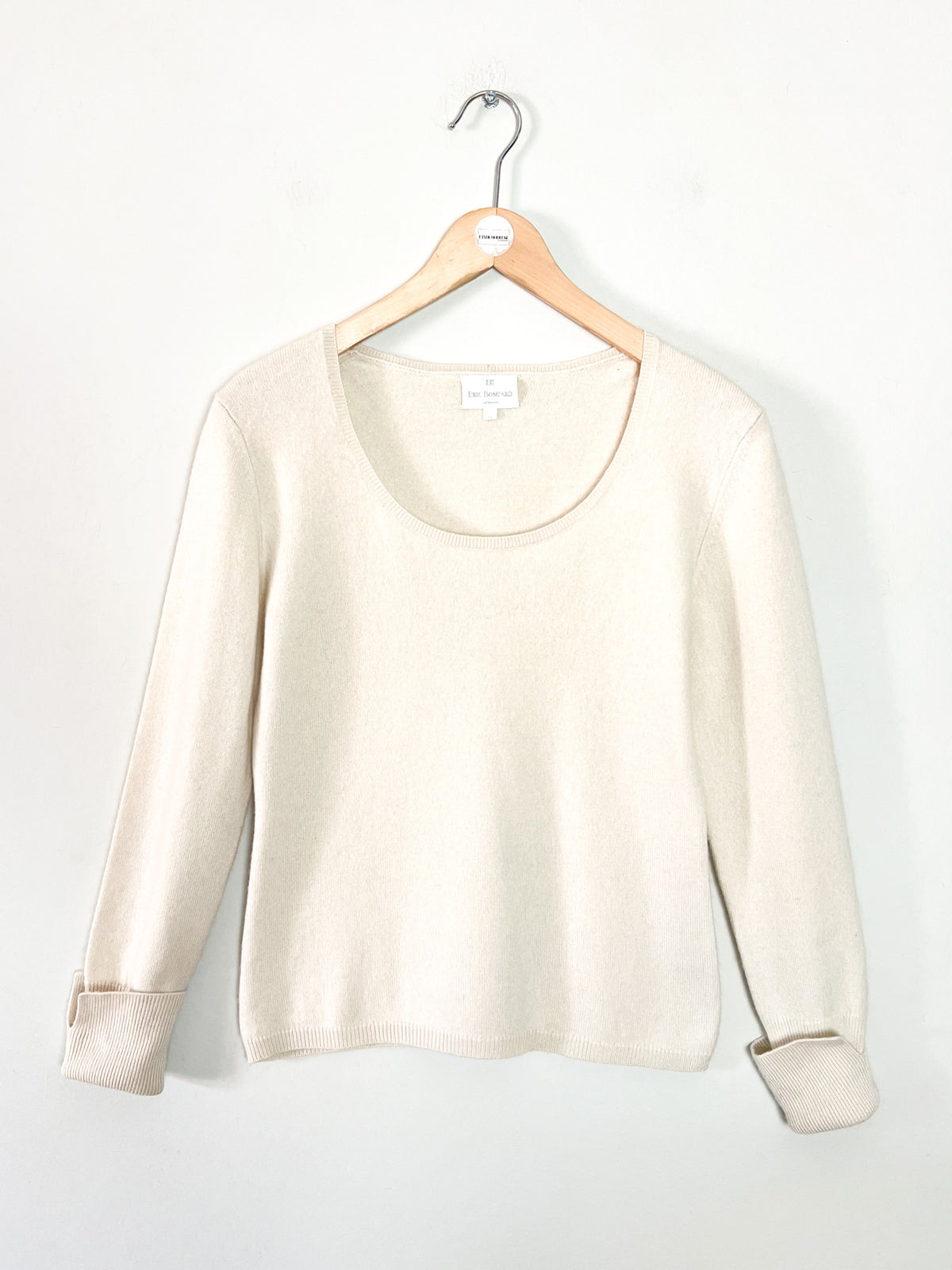 Pull cachemire & soie crème encolure dégangée ronde Eric Bompard (T M / 36-38)