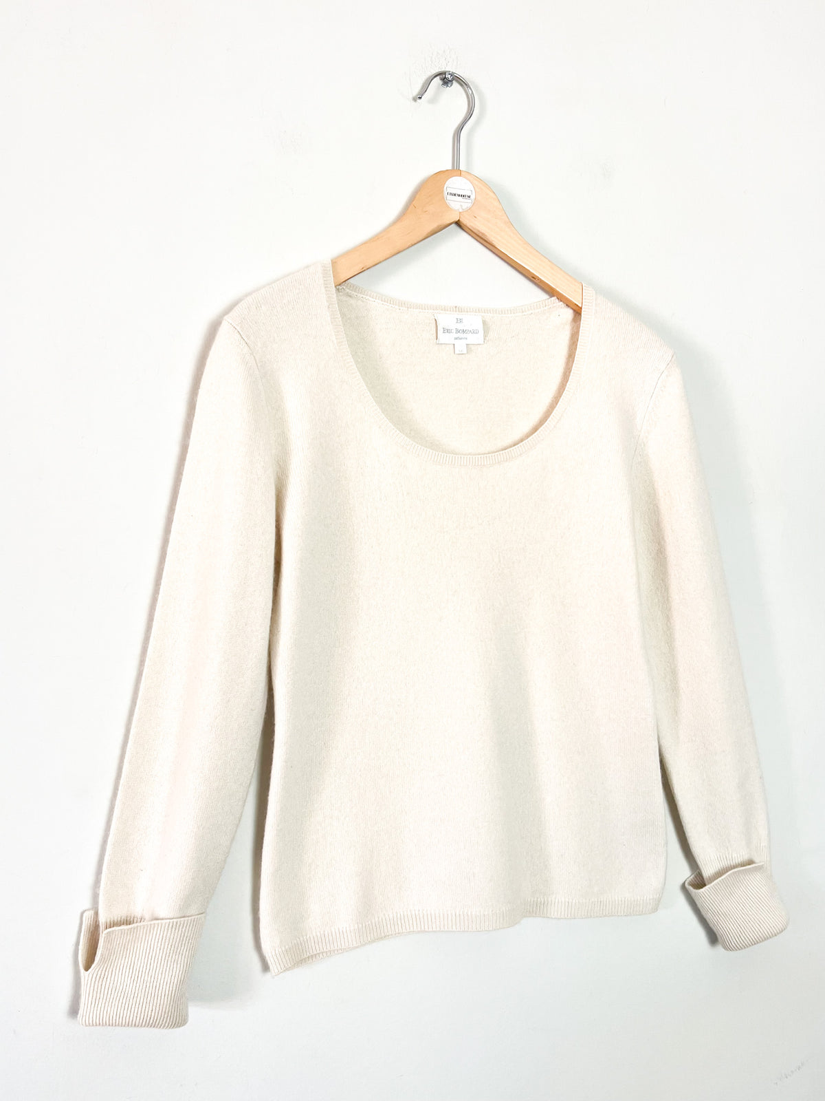 Pull cachemire & soie crème encolure dégangée ronde Eric Bompard (T M / 36-38)