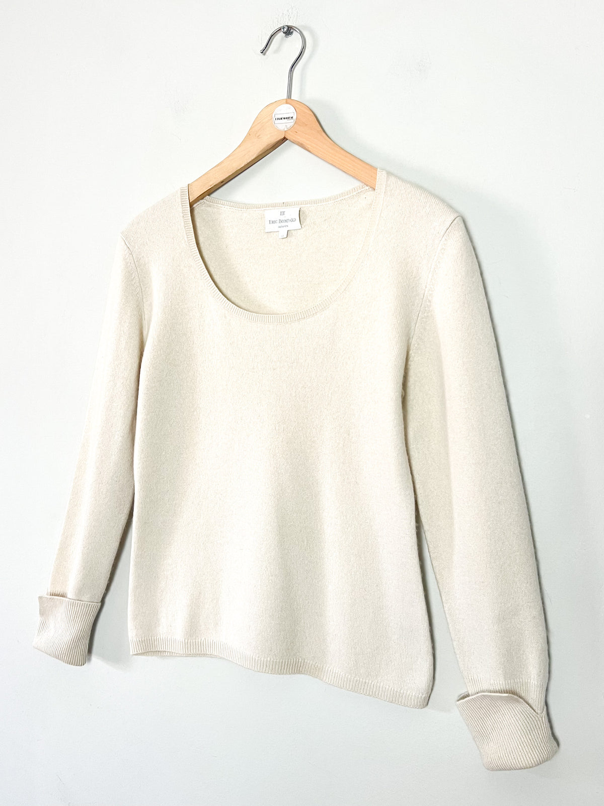 Pull cachemire & soie crème encolure dégangée ronde Eric Bompard (T M / 36-38)