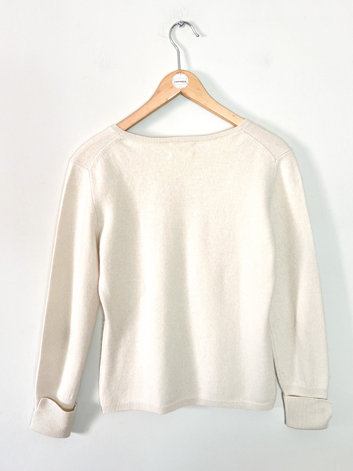 Pull cachemire & soie crème encolure dégangée ronde Eric Bompard (T M / 36-38)