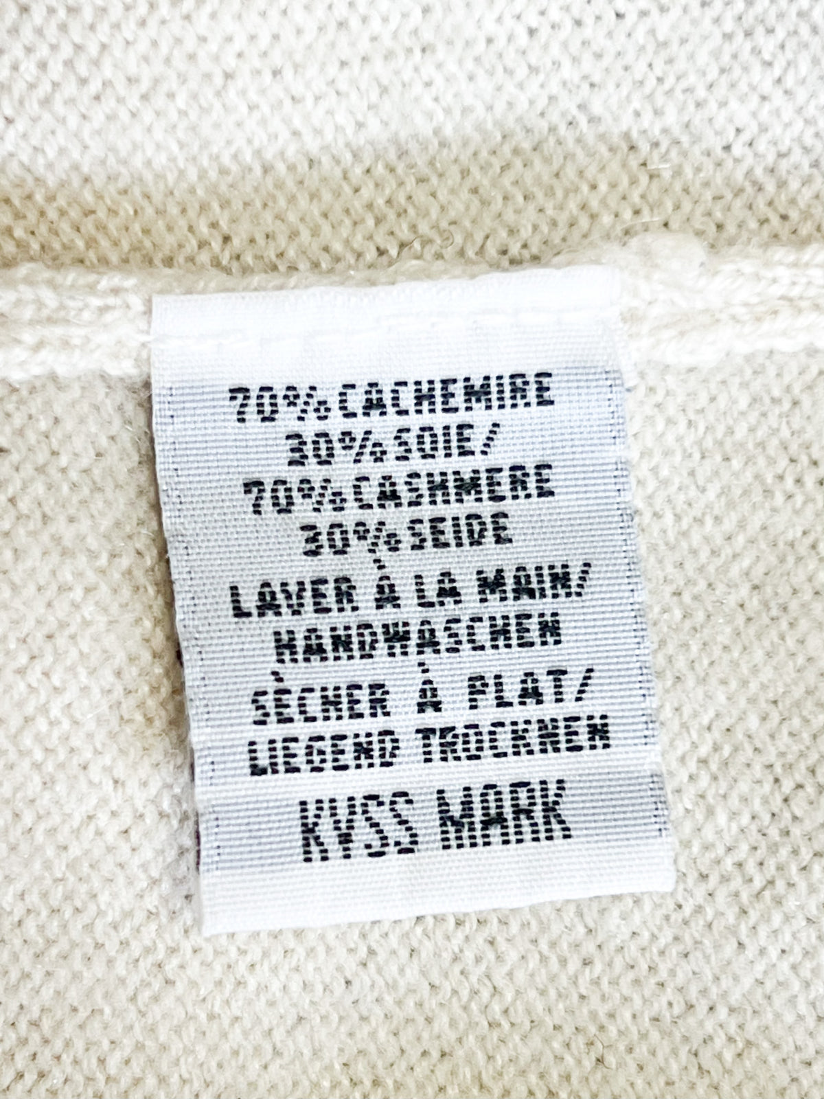 Pull cachemire & soie crème encolure dégangée ronde Eric Bompard (T M / 36-38)