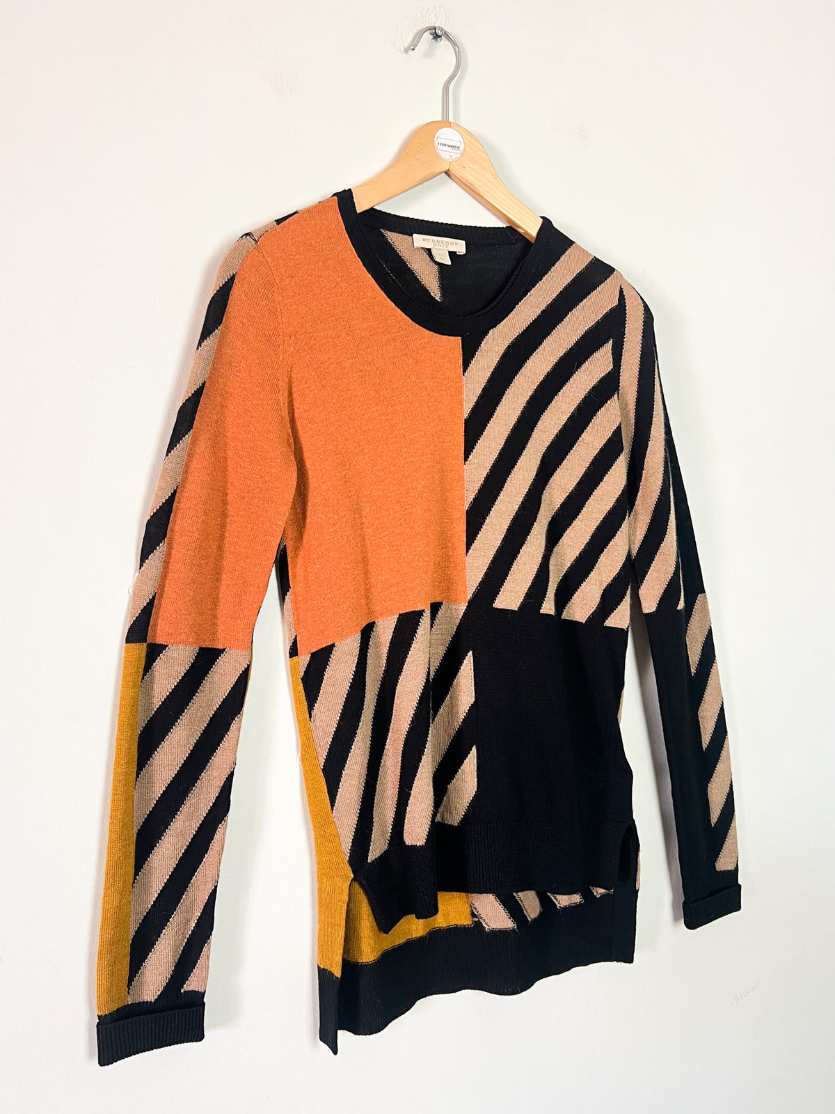 Pull graphique Burberry Brit laine & alpaga — Color-block & rayures — Taille 34