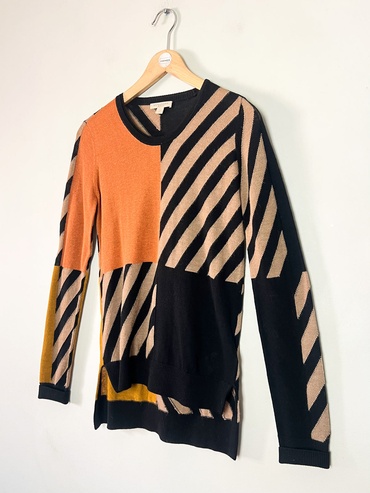 Pull graphique Burberry Brit laine & alpaga — Color-block & rayures — Taille 34