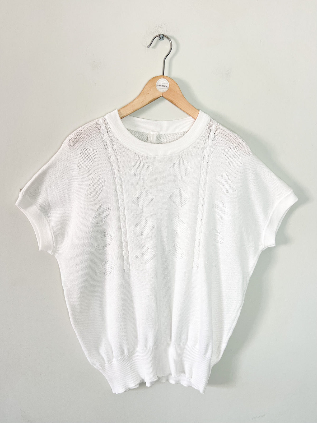 Pull fin manches courtes blanc vintage années 80 maille ajourée T M/L
