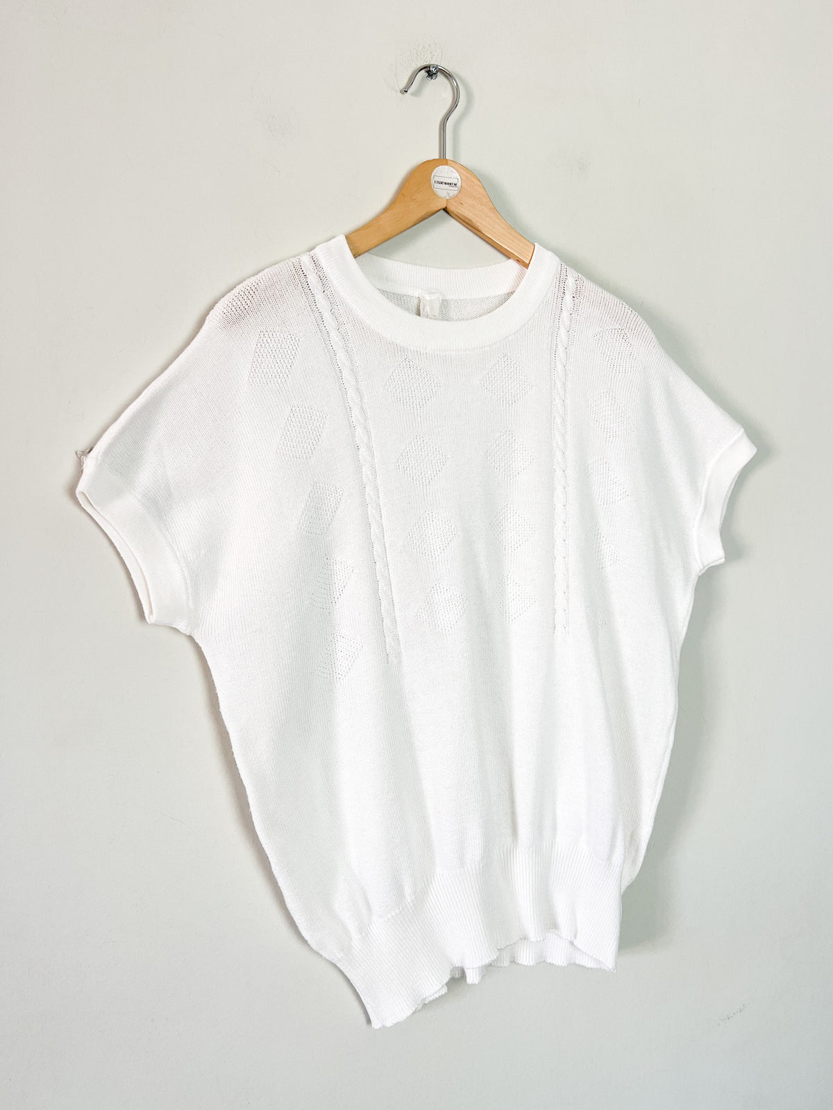 Pull fin manches courtes blanc vintage années 80 maille ajourée T M/L