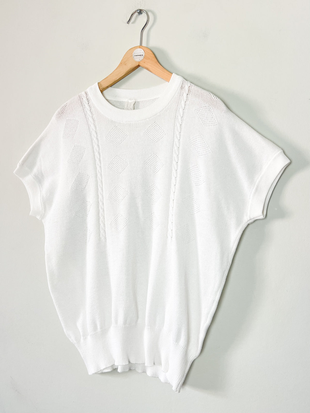 Pull fin manches courtes blanc vintage années 80 maille ajourée T M/L