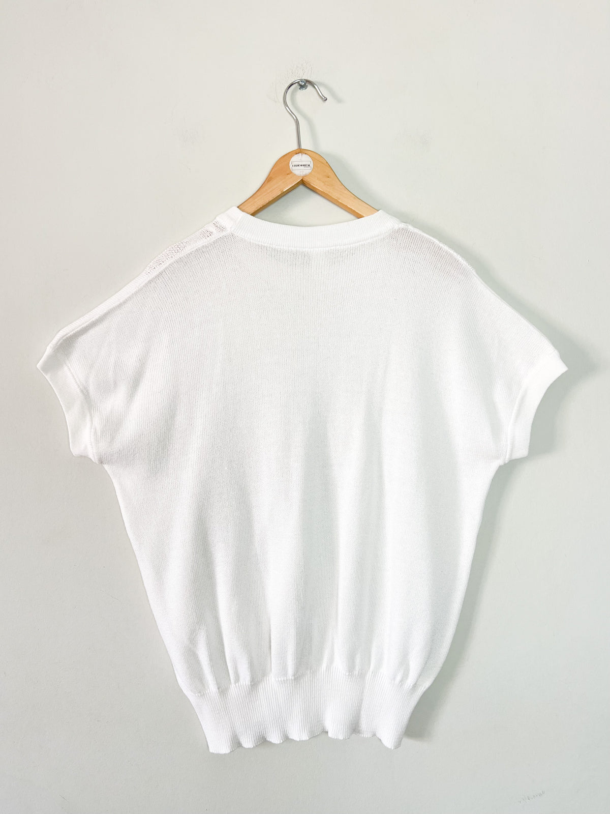 Pull fin manches courtes blanc vintage années 80 maille ajourée T M/L