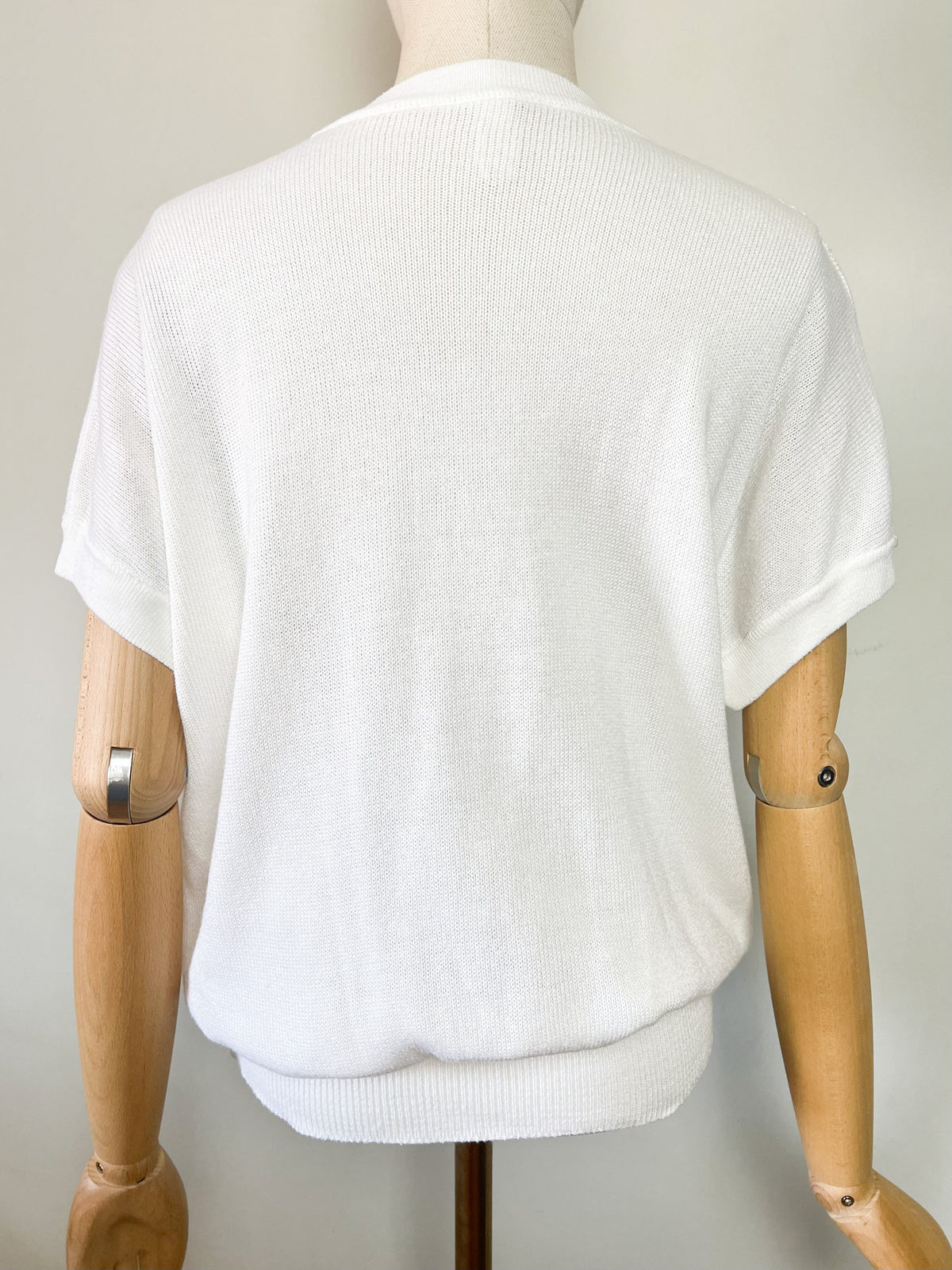 Pull fin manches courtes blanc vintage années 80 maille ajourée T M/L