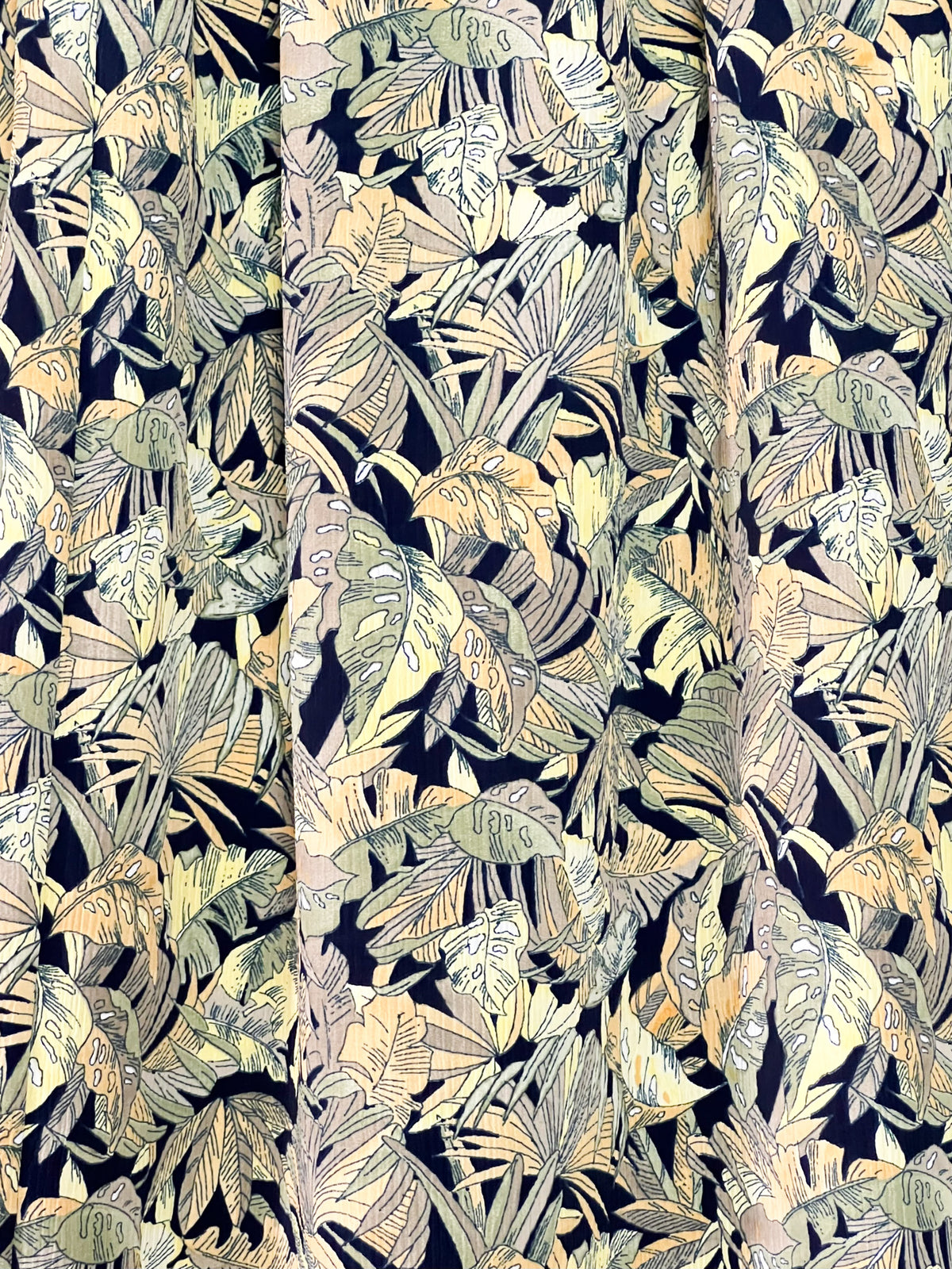 Jupe midi fluide vintage années 80 imprimé tropical kaki beige Griffon T36 38