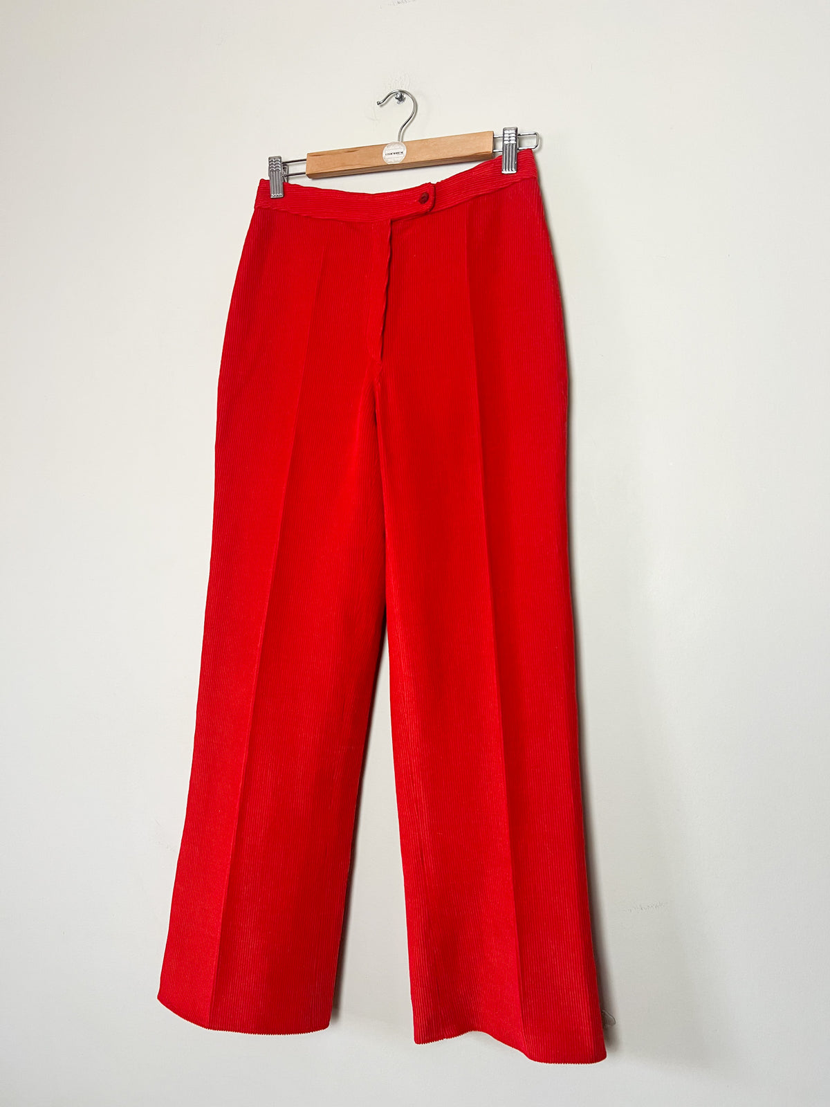 Pantalon vintage années 70 en velours rouge Jambes larges Taille 34/36