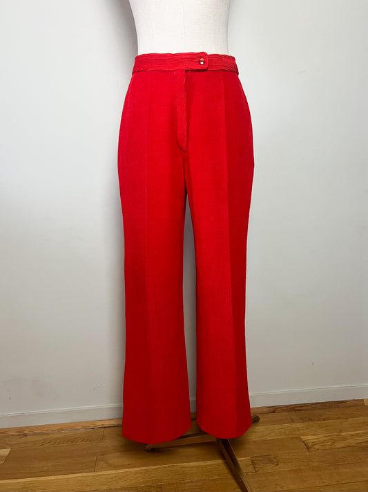 Pantalon vintage années 70 en velours rouge Jambes larges Taille 34/36