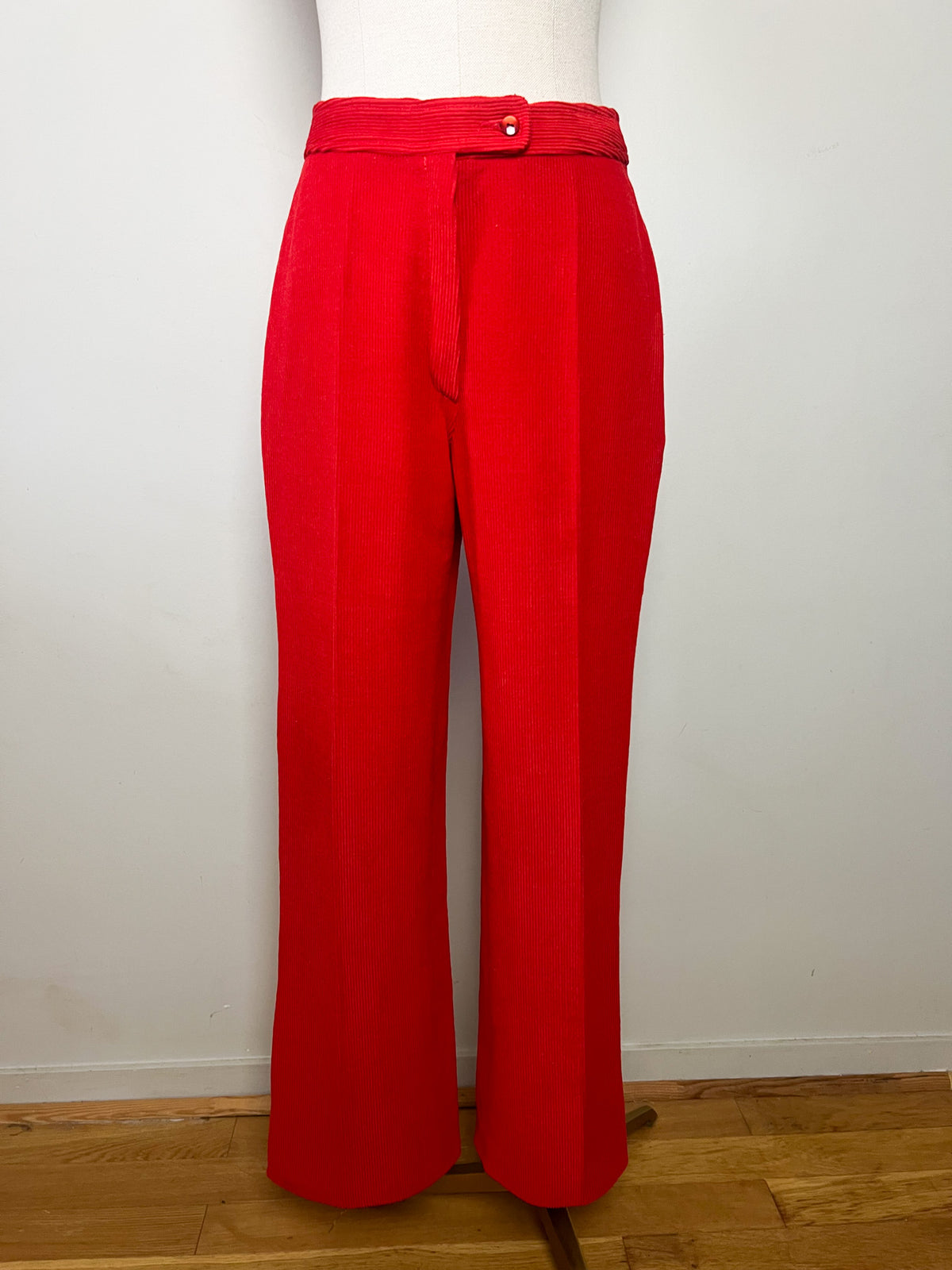 Pantalon vintage années 70 en velours rouge Jambes larges Taille 34/36