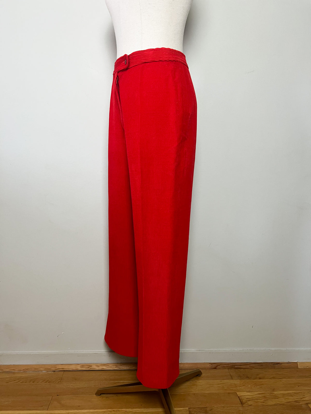 Pantalon vintage années 70 en velours rouge Jambes larges Taille 34/36