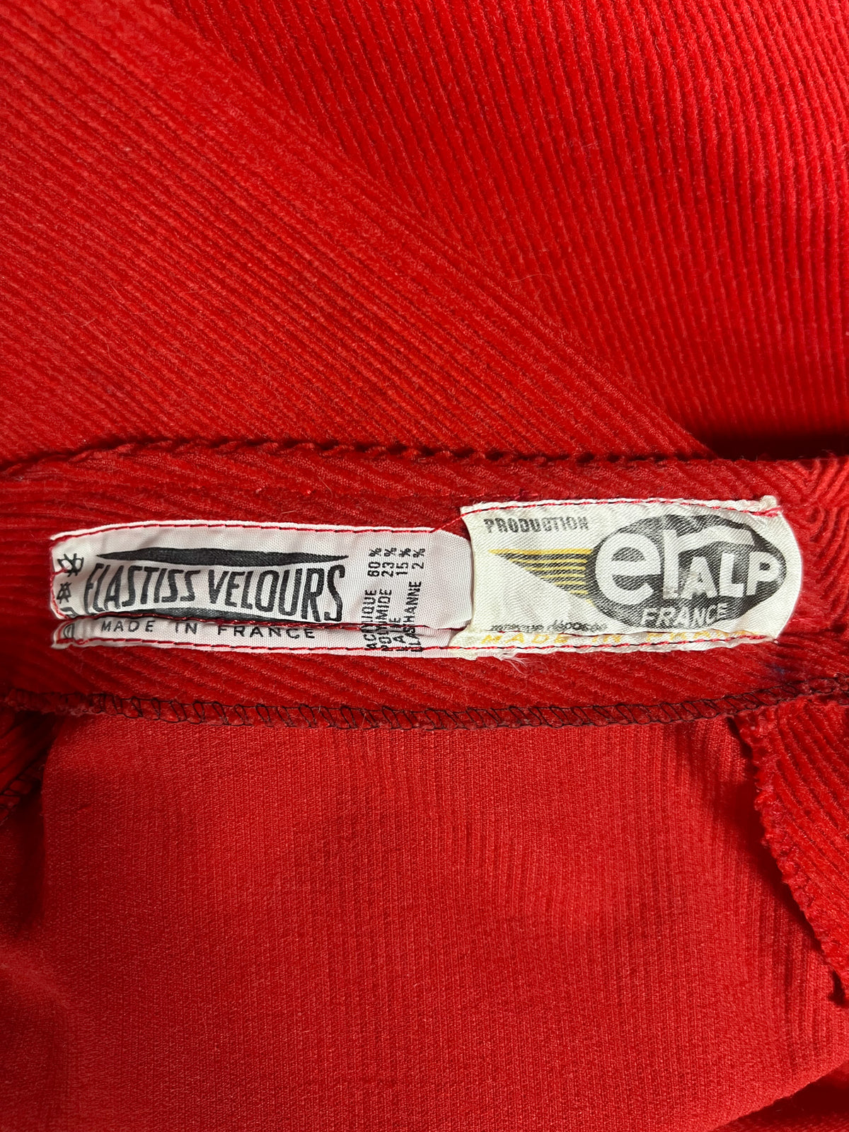 Pantalon vintage années 70 en velours rouge Jambes larges Taille 34/36