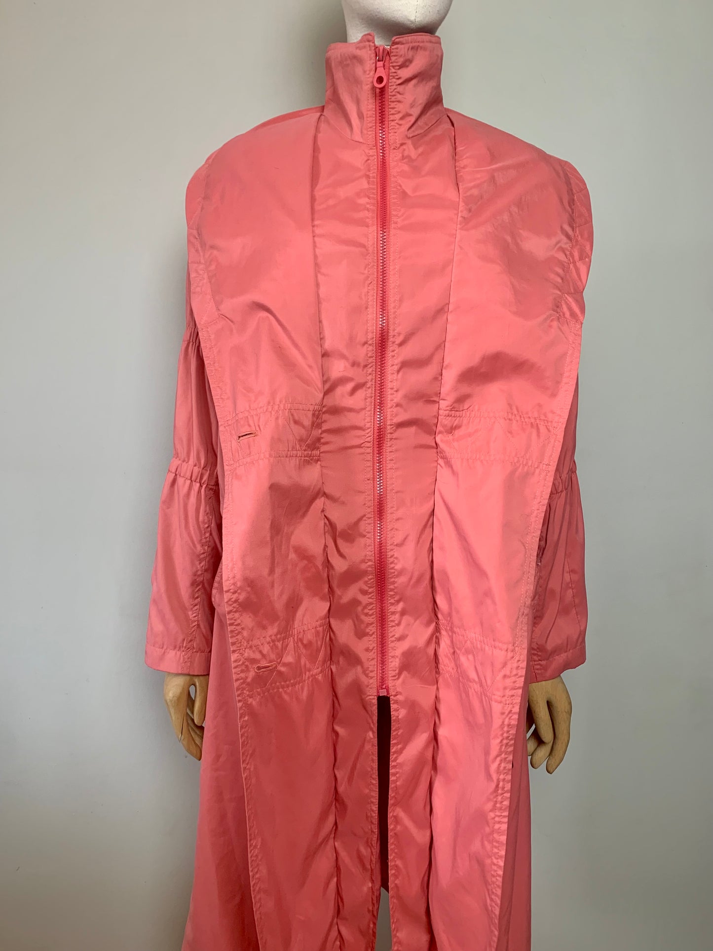 Trench parka imperméable long mi saison femme rose corail vintage