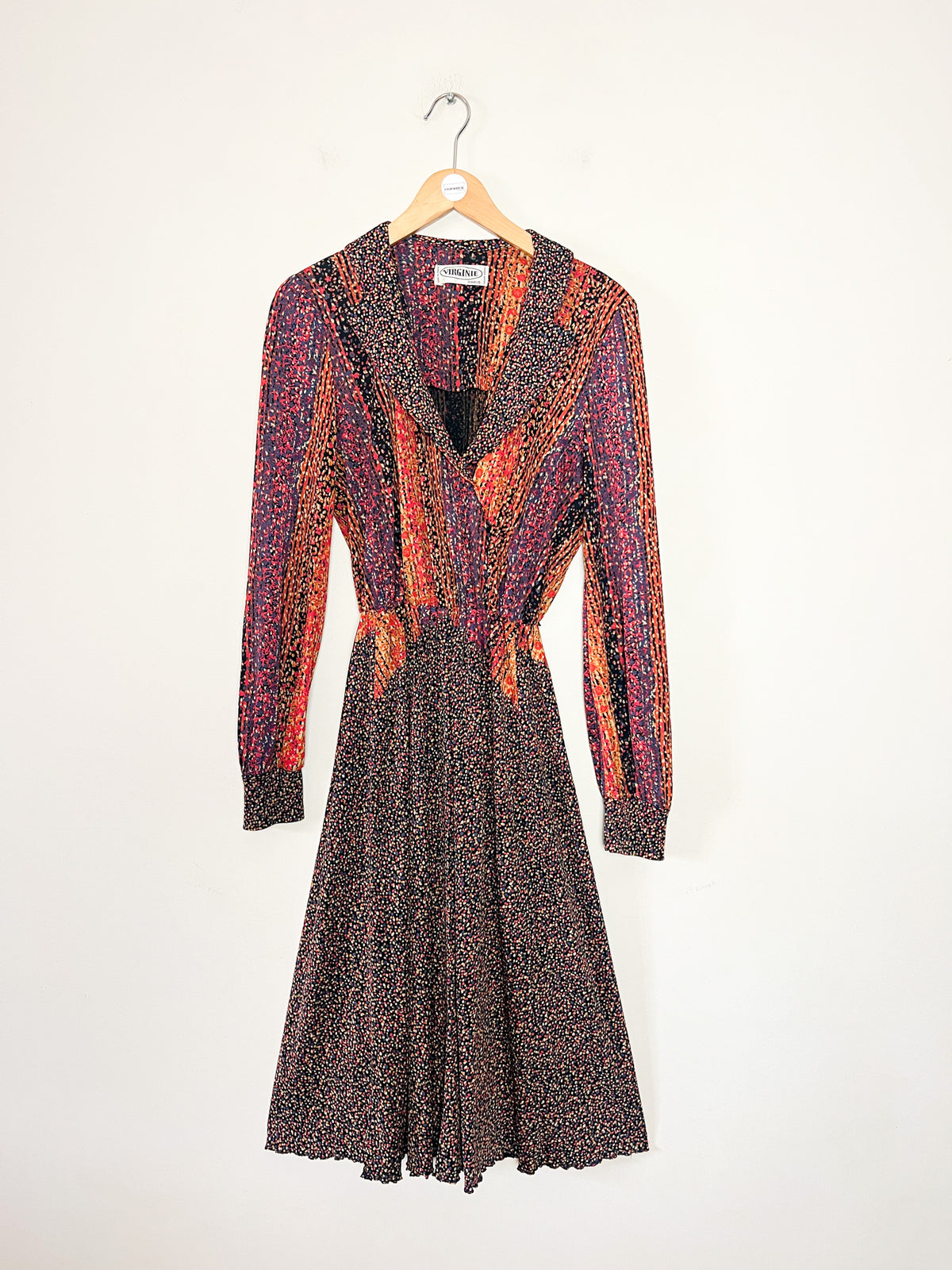Robe midi cache-cœur vintage 70s imprimées multicolore Made in France (T36/38)