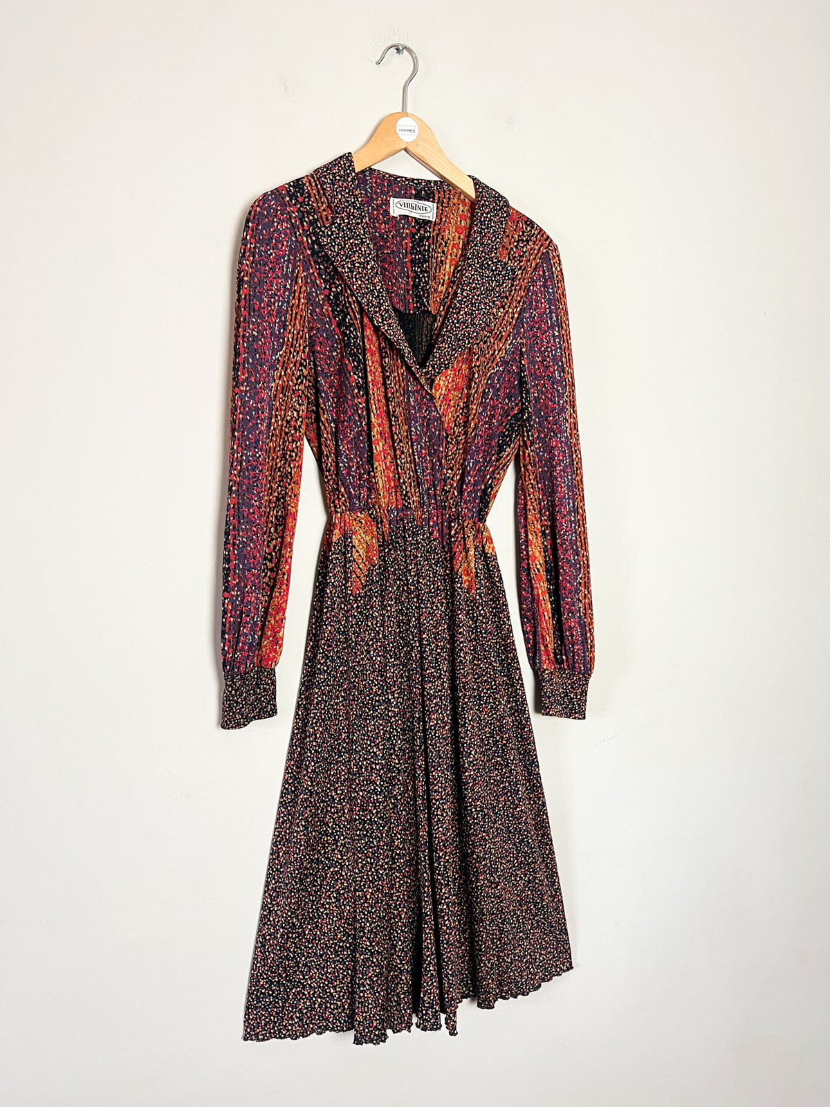 Robe midi cache-cœur vintage 70s imprimées multicolore Made in France (T36/38)
