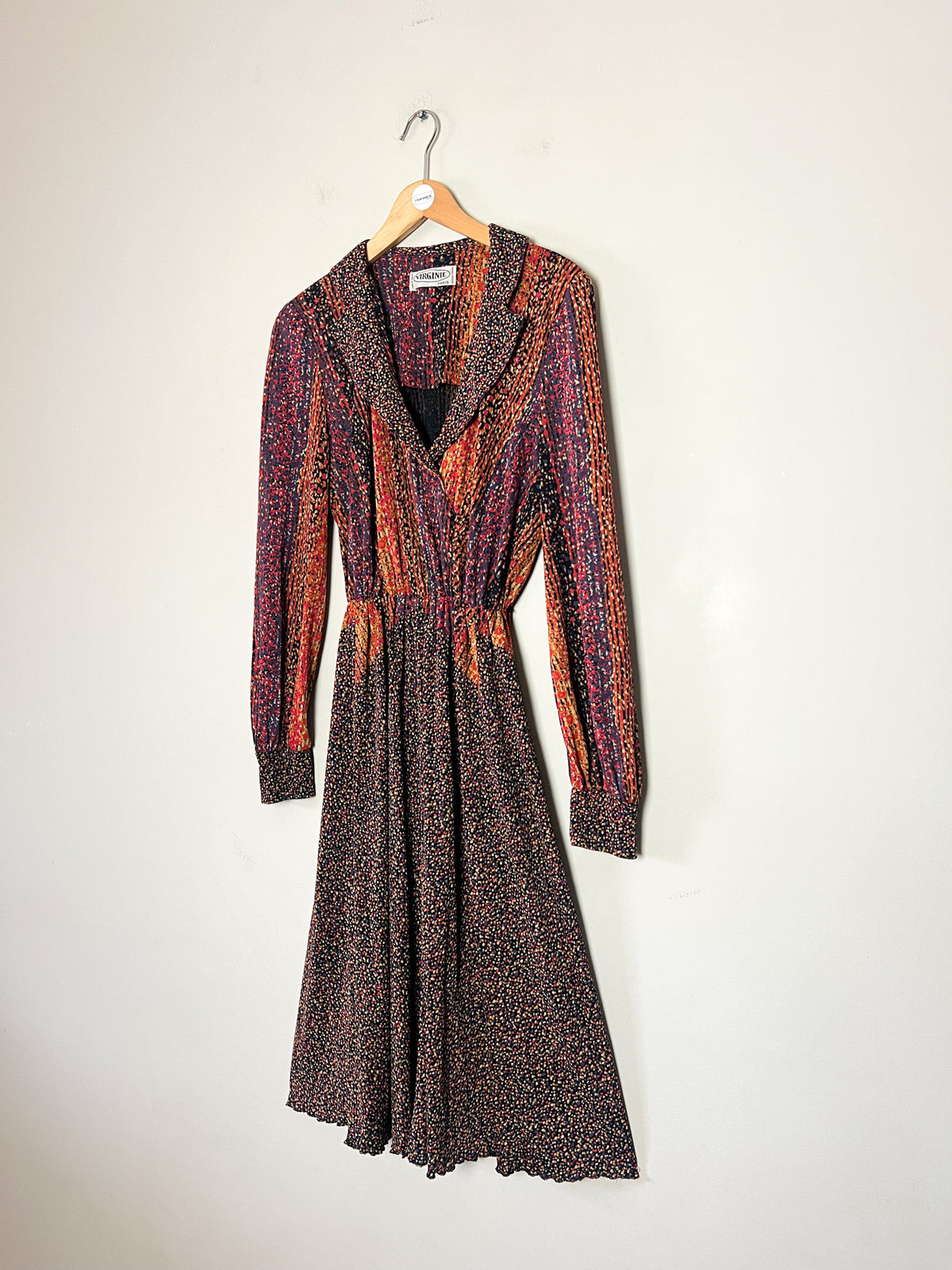 Robe midi cache-cœur vintage 70s imprimées multicolore Made in France (T36/38)