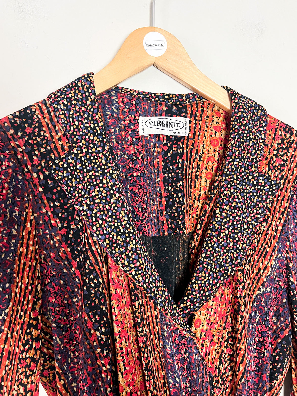 Robe midi cache-cœur vintage 70s imprimées multicolore Made in France (T36/38)