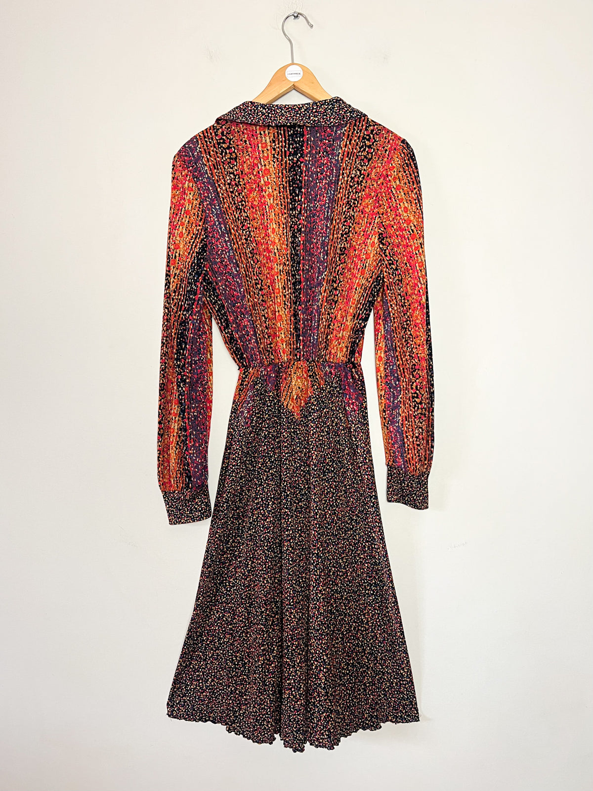 Robe midi cache-cœur vintage 70s imprimées multicolore Made in France (T36/38)
