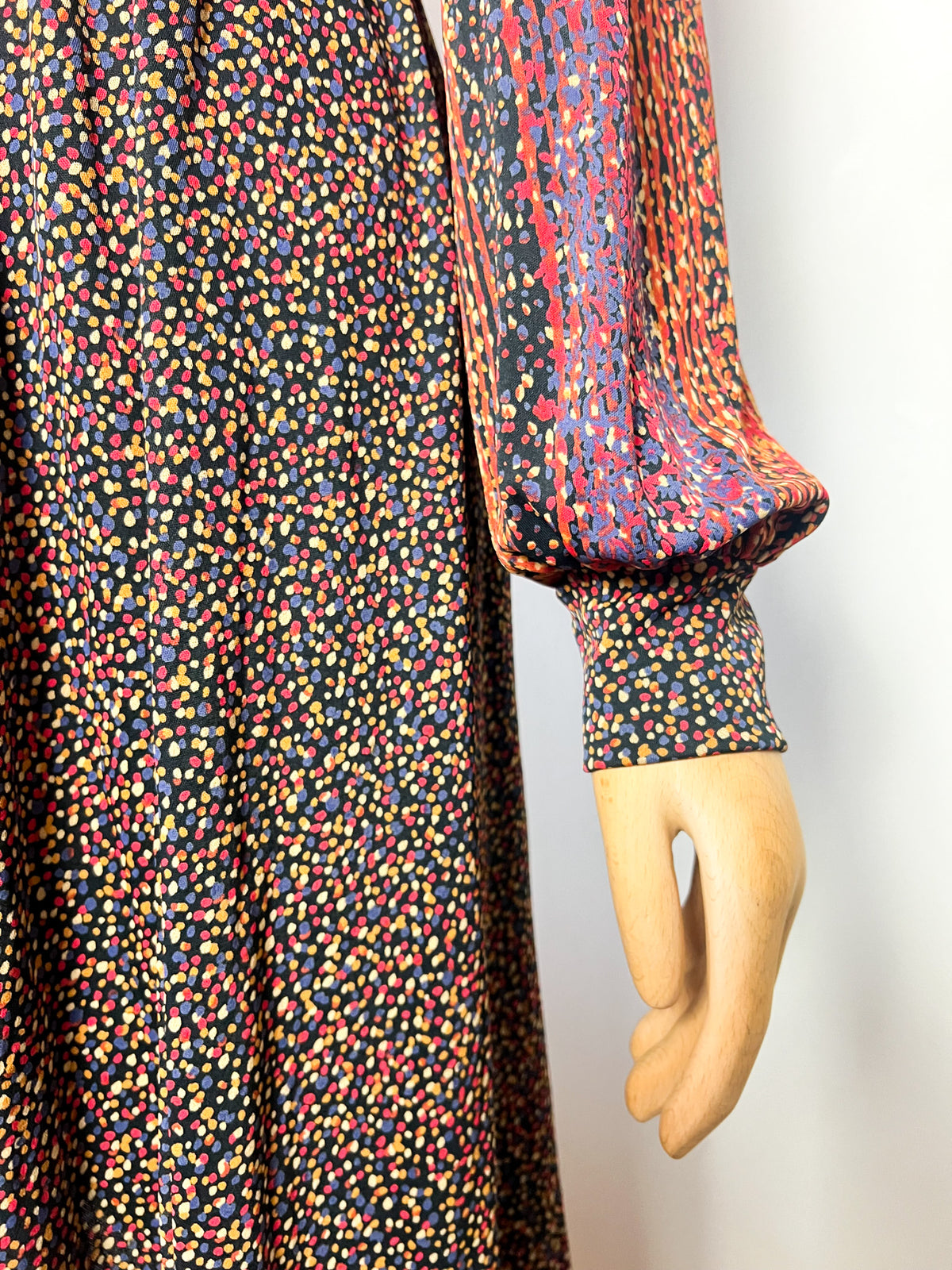 Robe midi cache-cœur vintage 70s imprimées multicolore Made in France (T36/38)