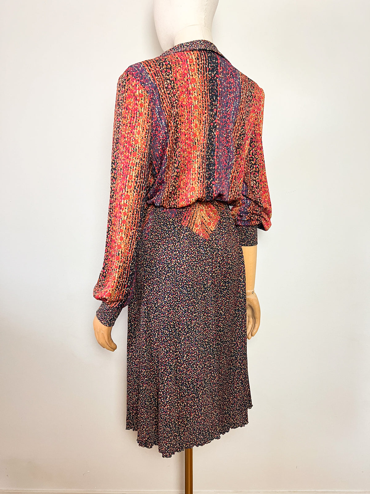 Robe midi cache-cœur vintage 70s imprimées multicolore Made in France (T36/38)
