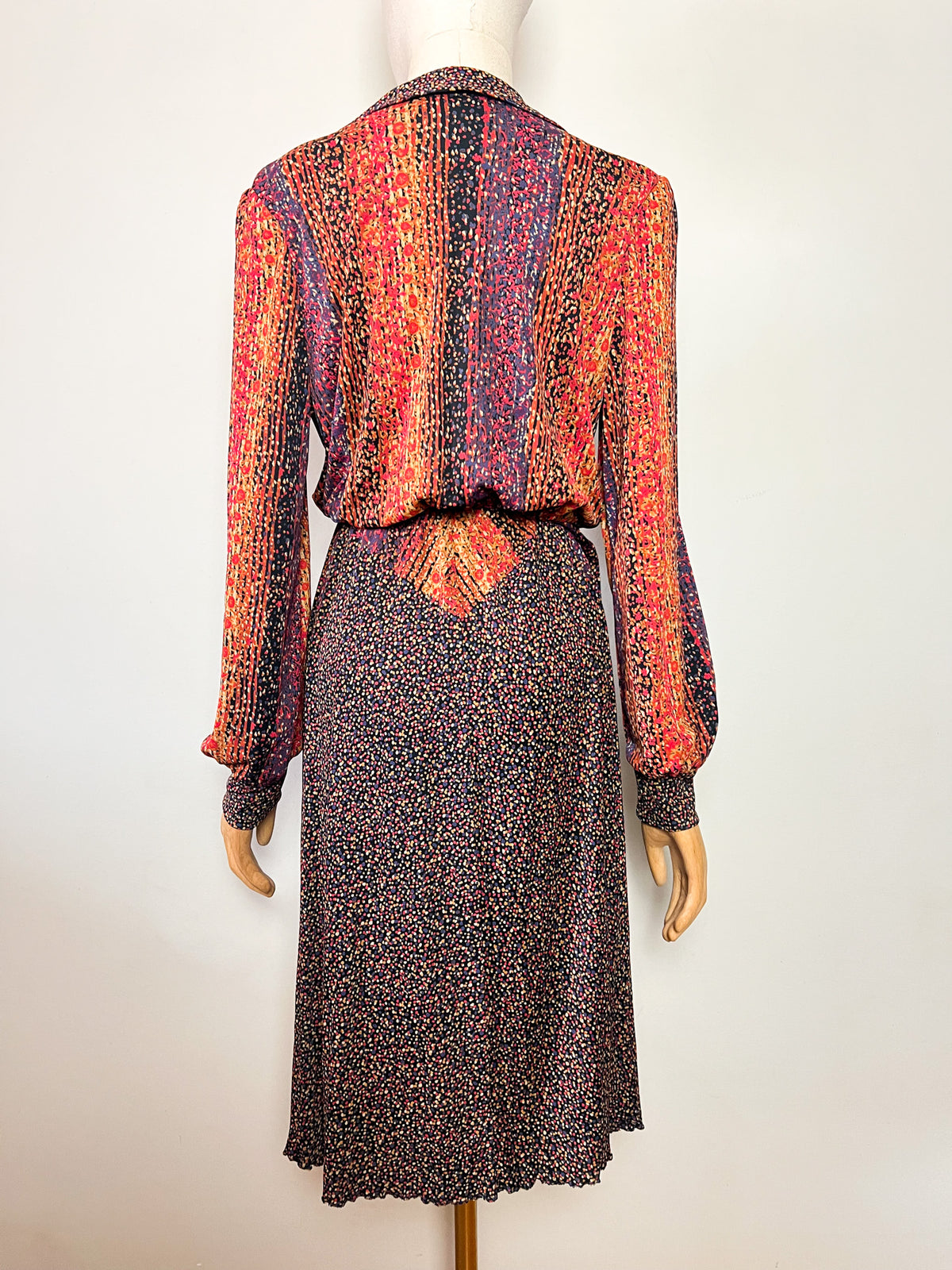 Robe midi cache-cœur vintage 70s imprimées multicolore Made in France (T36/38)