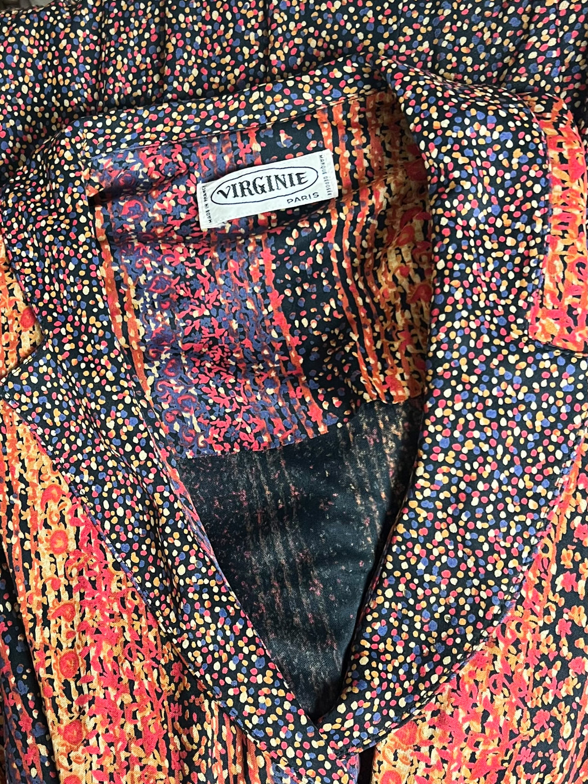 Robe midi cache-cœur vintage 70s imprimées multicolore Made in France (T36/38)