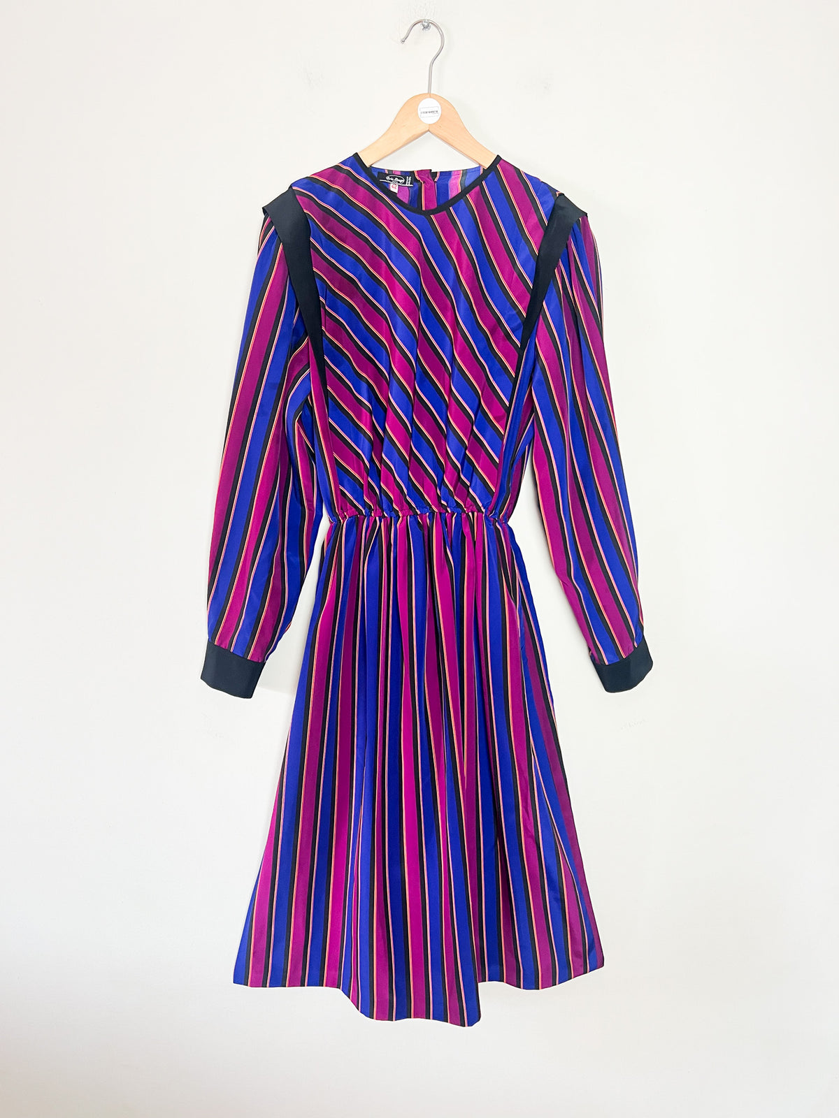 Robe midi vintage années 80 rayée avec poches Eric Laage Paris Made in France (T36)