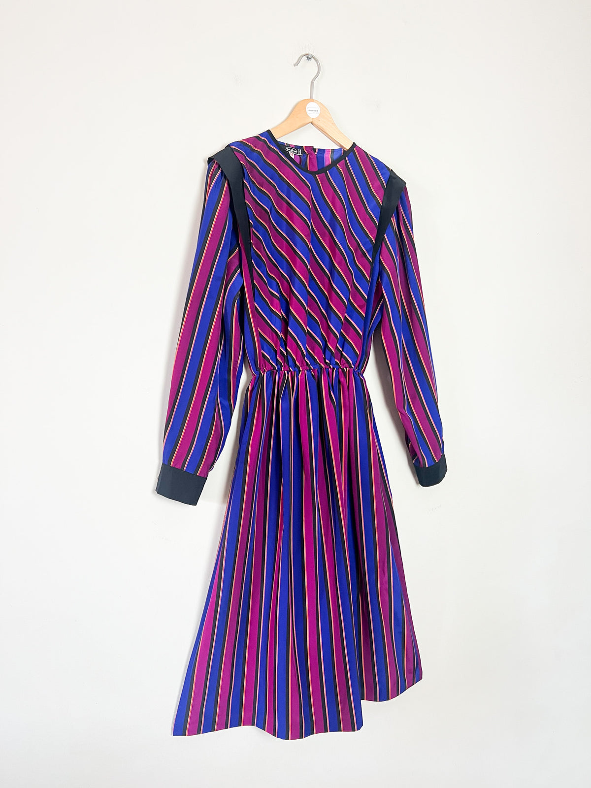 Robe midi vintage années 80 rayée avec poches Eric Laage Paris Made in France (T36)
