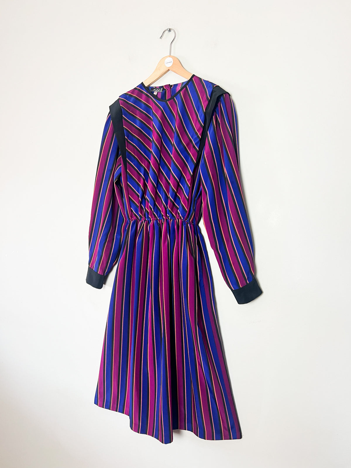 Robe midi vintage années 80 rayée avec poches Eric Laage Paris Made in France (T36)