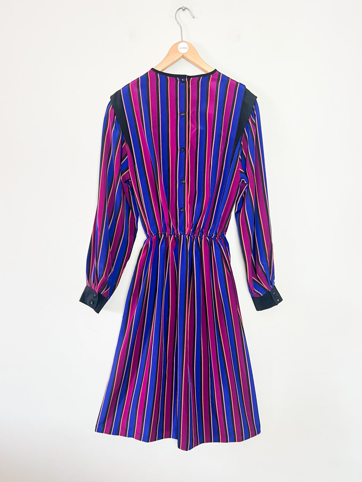 Robe midi vintage années 80 rayée avec poches Eric Laage Paris Made in France (T36)
