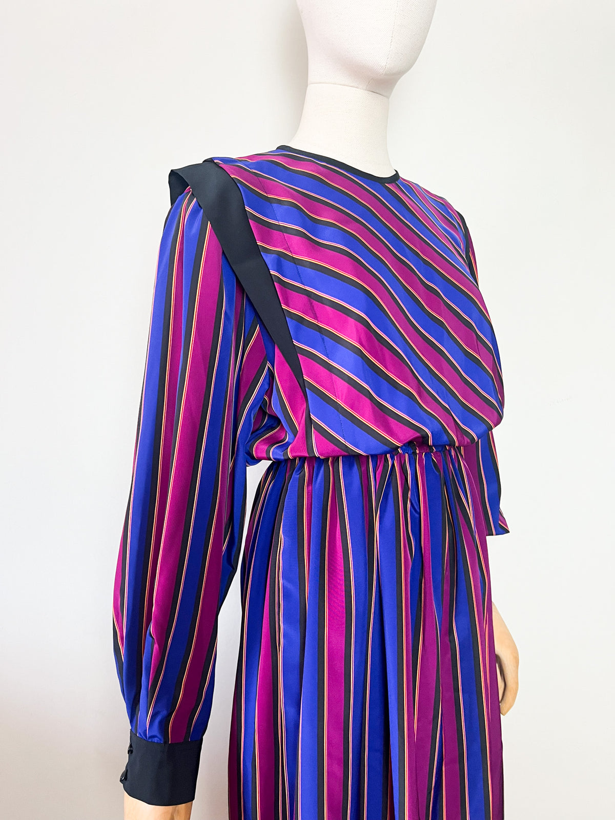 Robe midi vintage années 80 rayée avec poches Eric Laage Paris Made in France (T36)