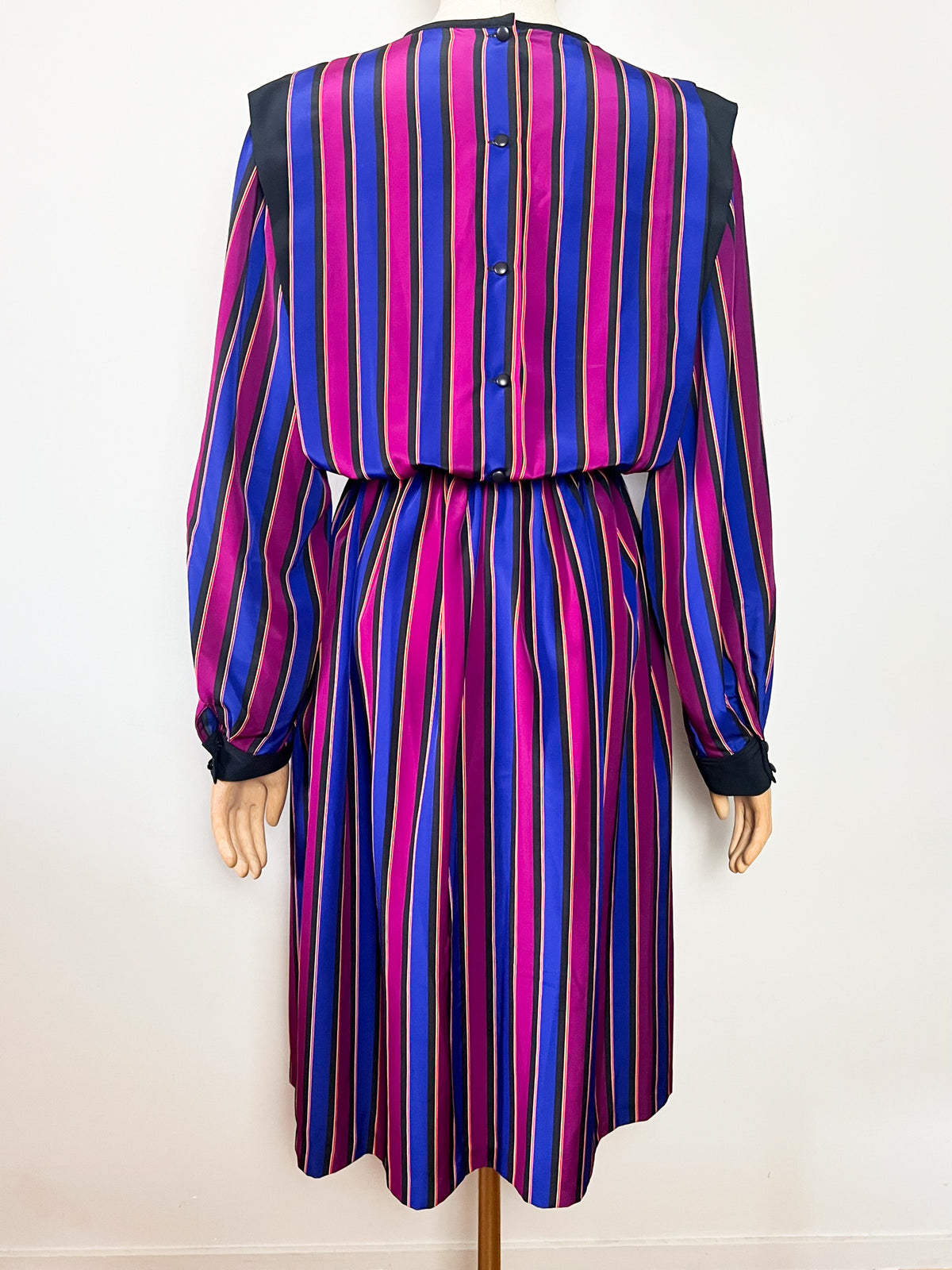 Robe midi vintage années 80 rayée avec poches Eric Laage Paris Made in France (T36)