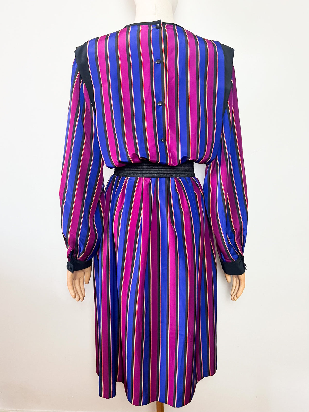 Robe midi vintage années 80 rayée avec poches Eric Laage Paris Made in France (T36)