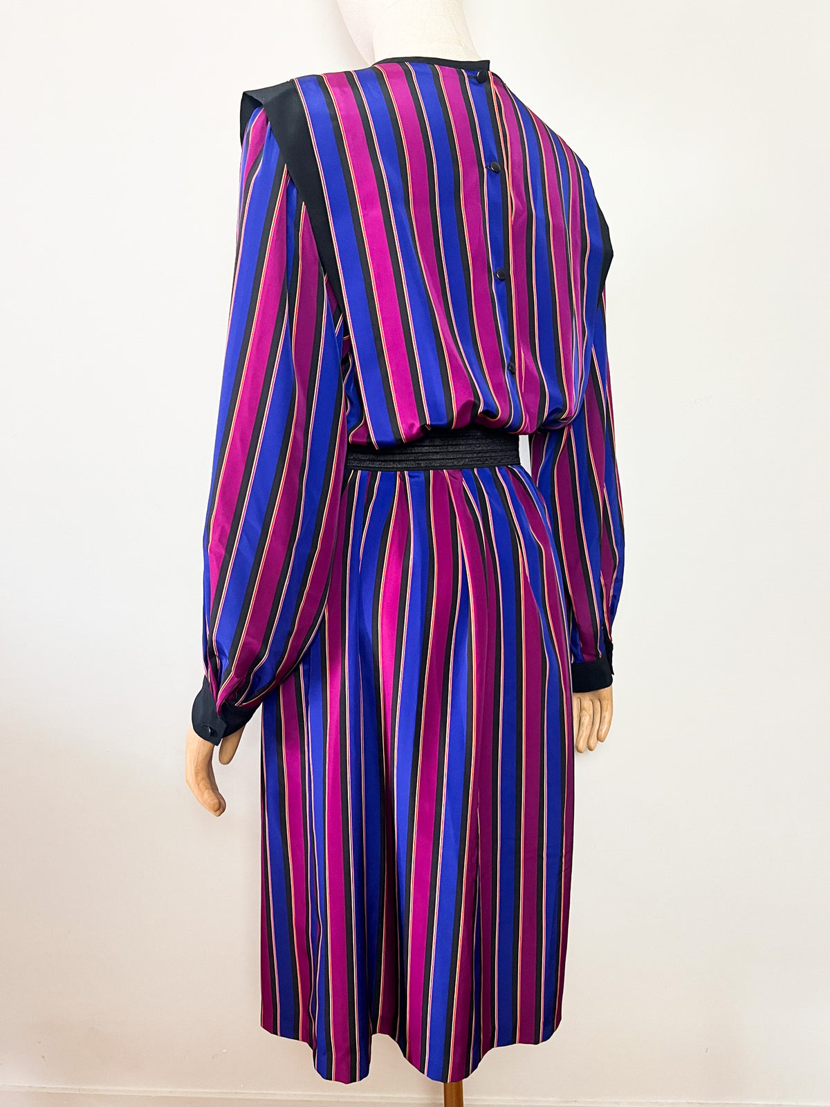 Robe midi vintage années 80 rayée avec poches Eric Laage Paris Made in France (T36)