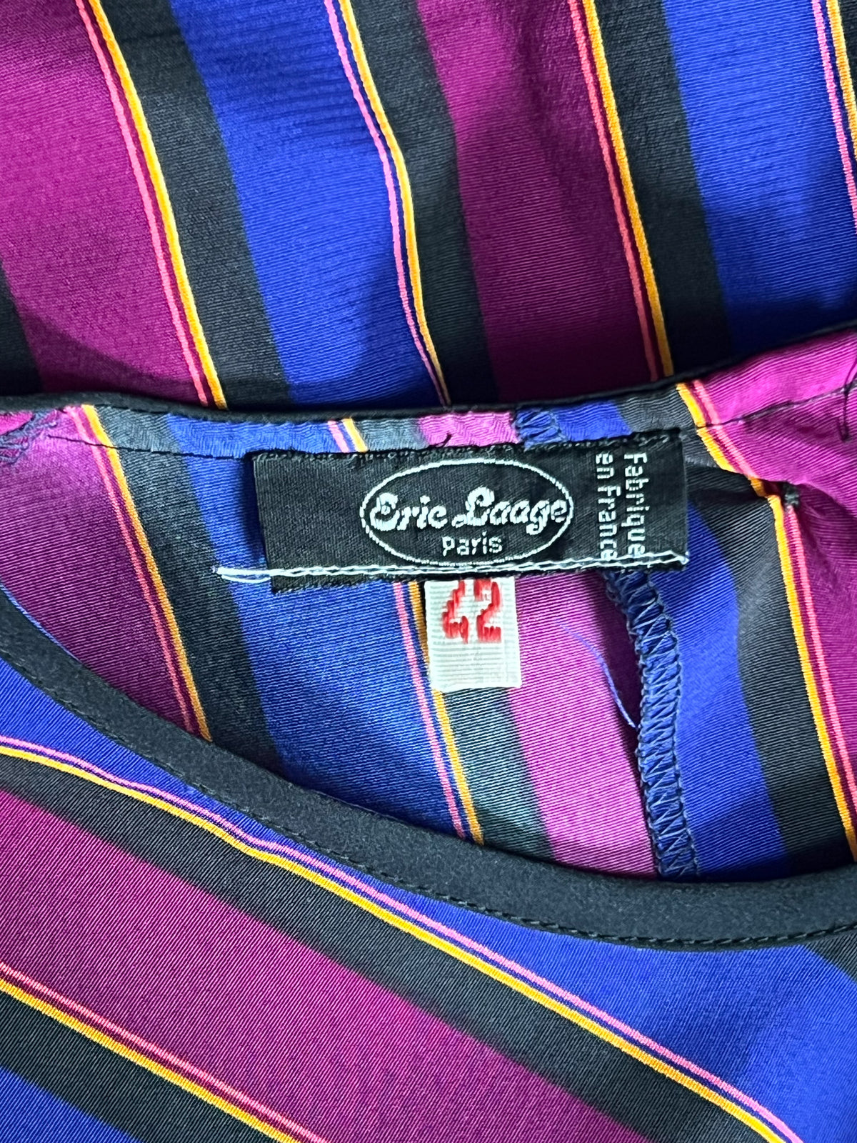 Robe midi vintage années 80 rayée avec poches Eric Laage Paris Made in France (T36)