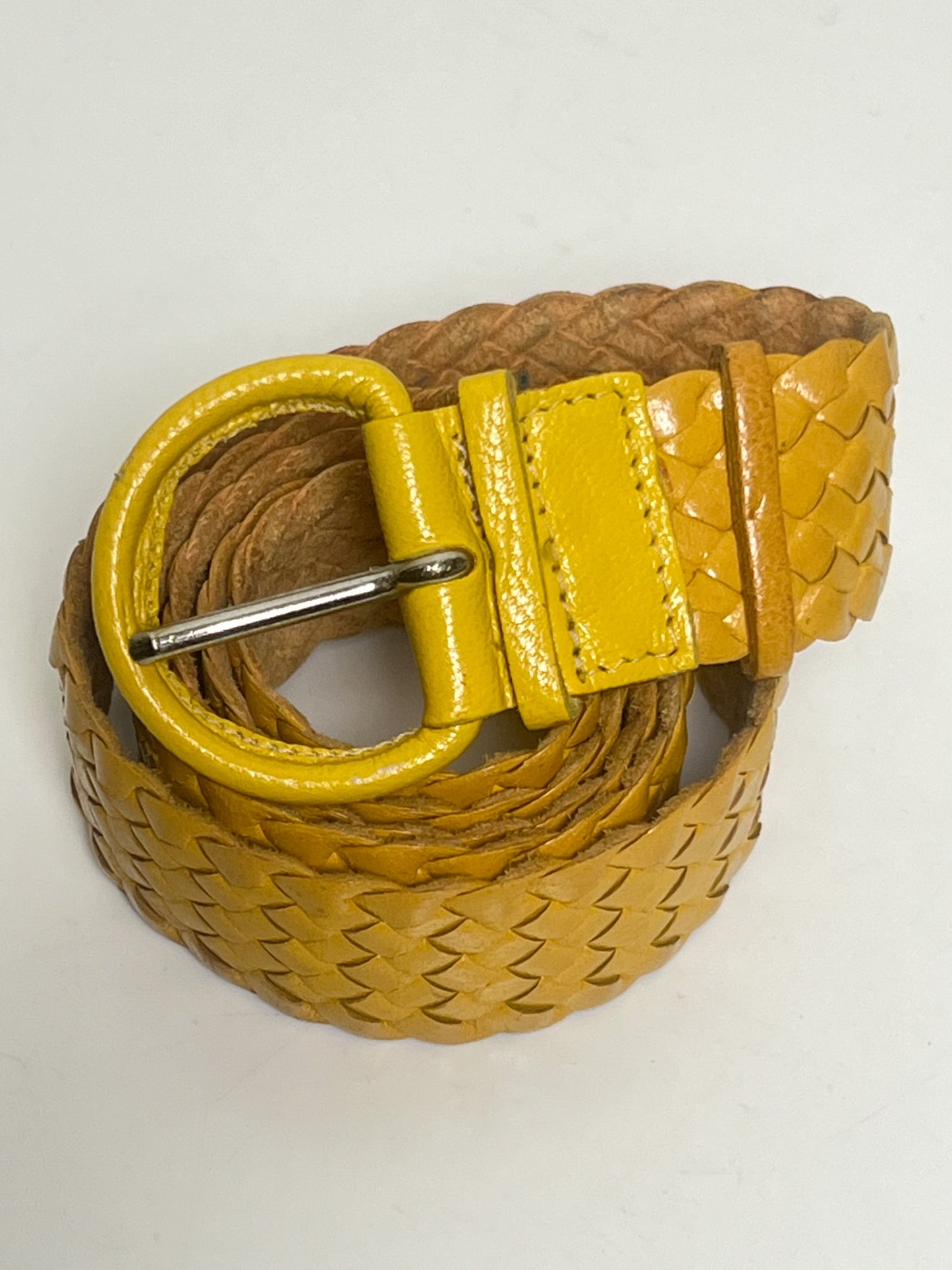 Ceinture Vintage Jaune en Cuir de Chèvre Tressé - Taille 75 - Made in France
