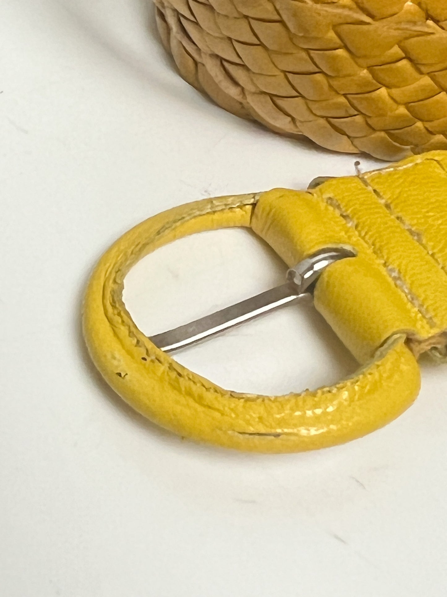 Ceinture Vintage Jaune en Cuir de Chèvre Tressé - Taille 75 - Made in France