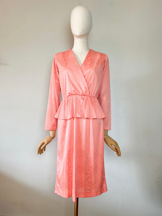 Robe Vintage Chic Rose Corail  - Années 80 - Taille 38