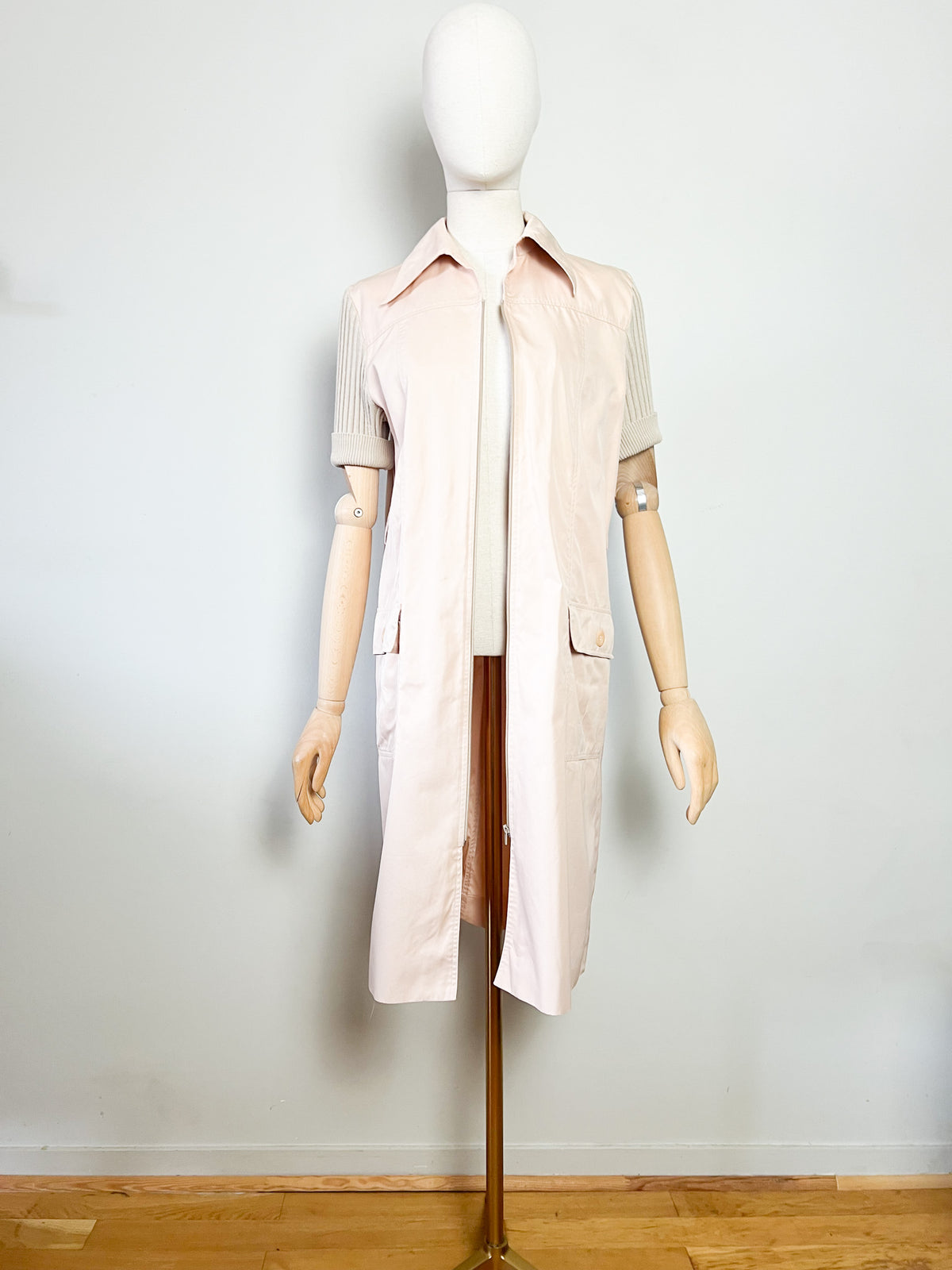 Robe-manteau zippée vintage années 70 bimatière beige Miss Torrente Paris T42