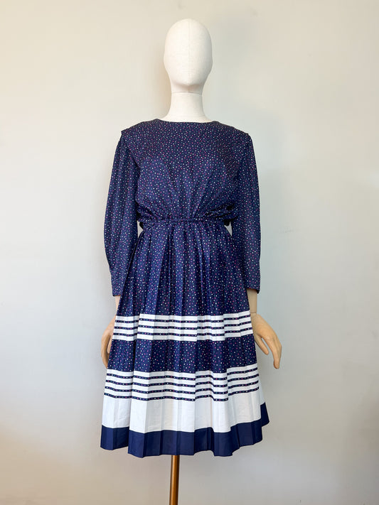 Robe Vintage Années 80 - Imprimé Pois et Rayures - Taille 38/40