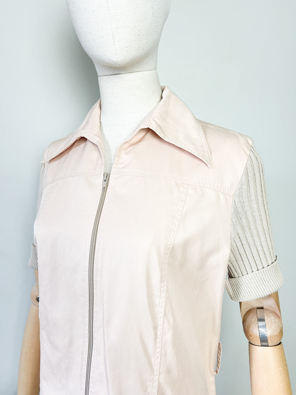 Robe-manteau zippée vintage années 70 bimatière beige Miss Torrente Paris T42