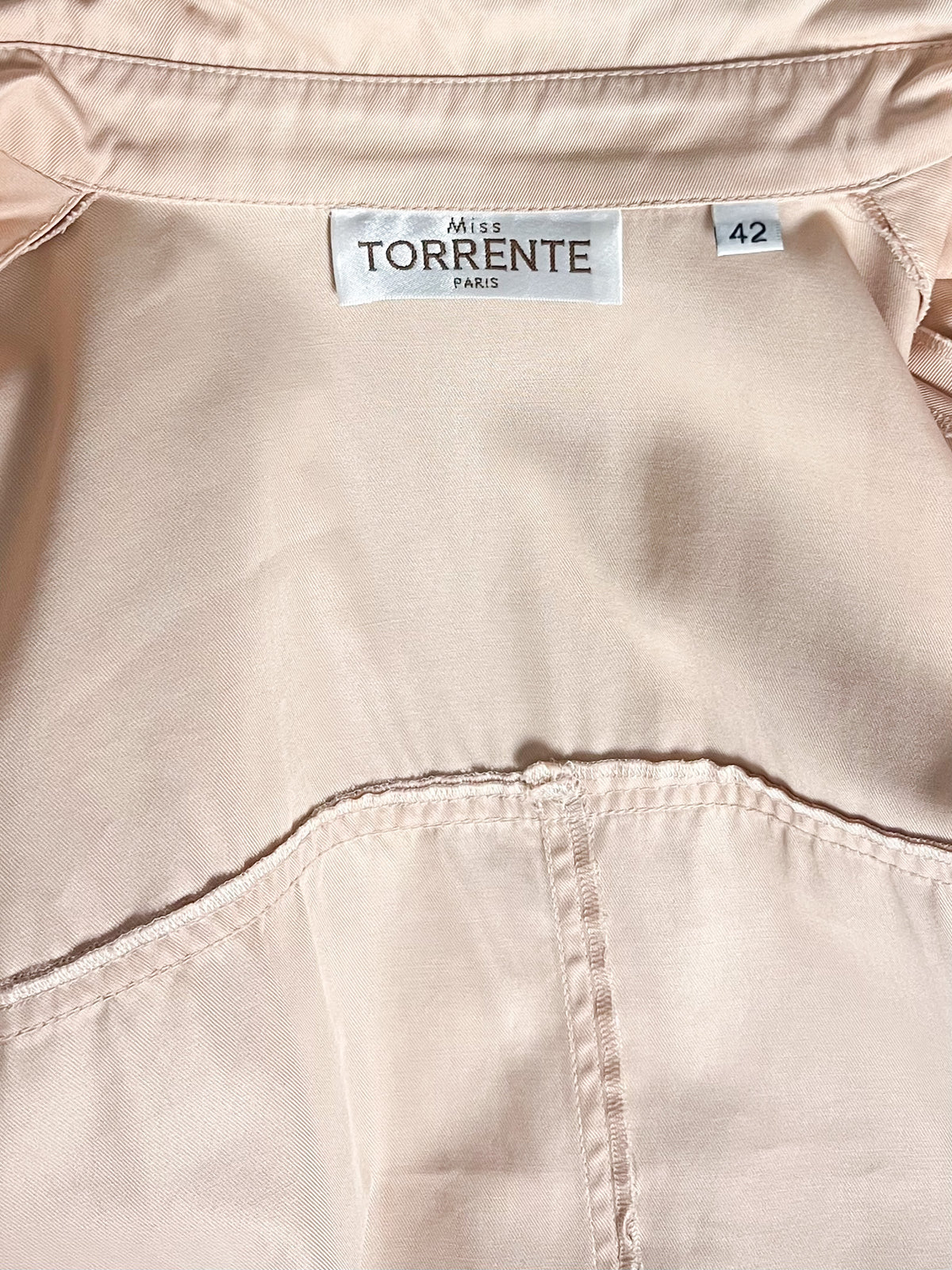 Robe-manteau zippée vintage années 70 bimatière beige Miss Torrente Paris T42