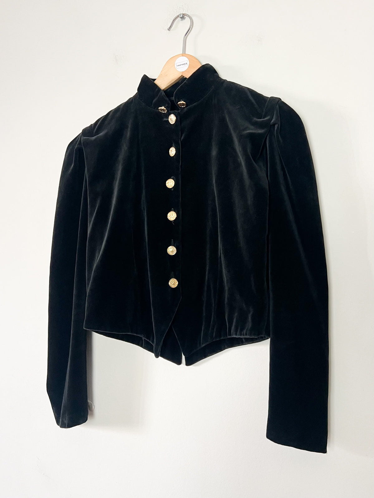 Veste courte officier vintage 80s en velours noir Made in France (T38)