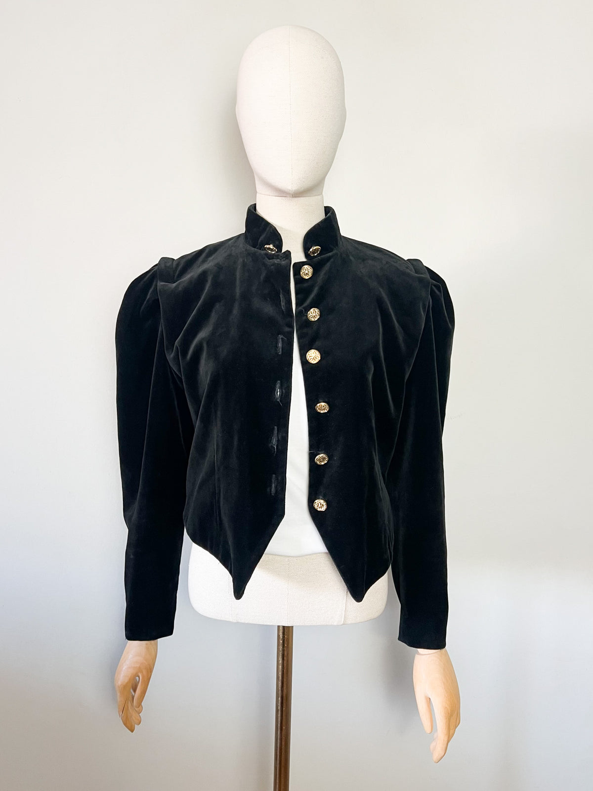 Veste courte officier vintage 80s en velours noir Made in France (T38)