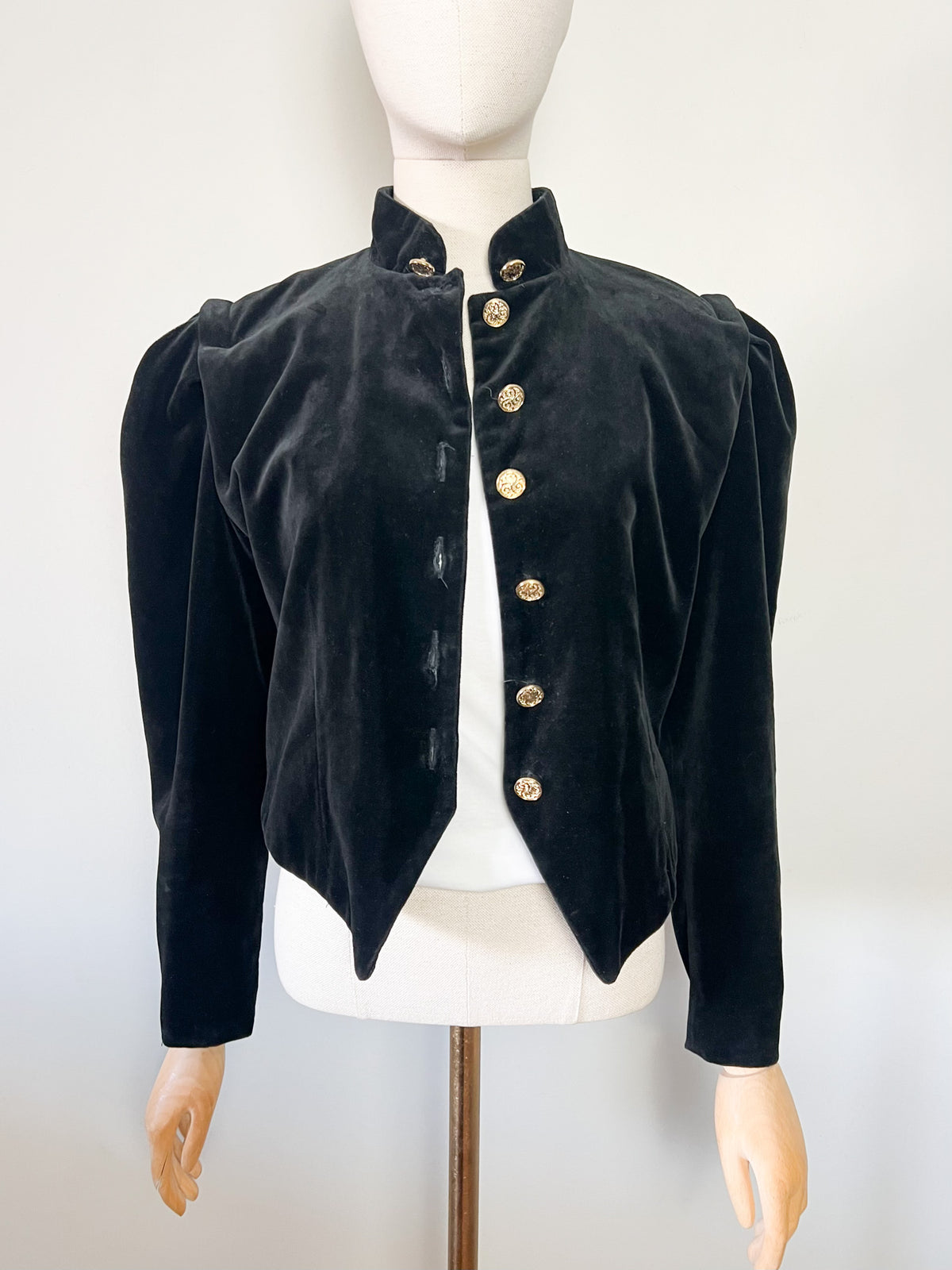 Veste courte officier vintage 80s en velours noir Made in France (T38)
