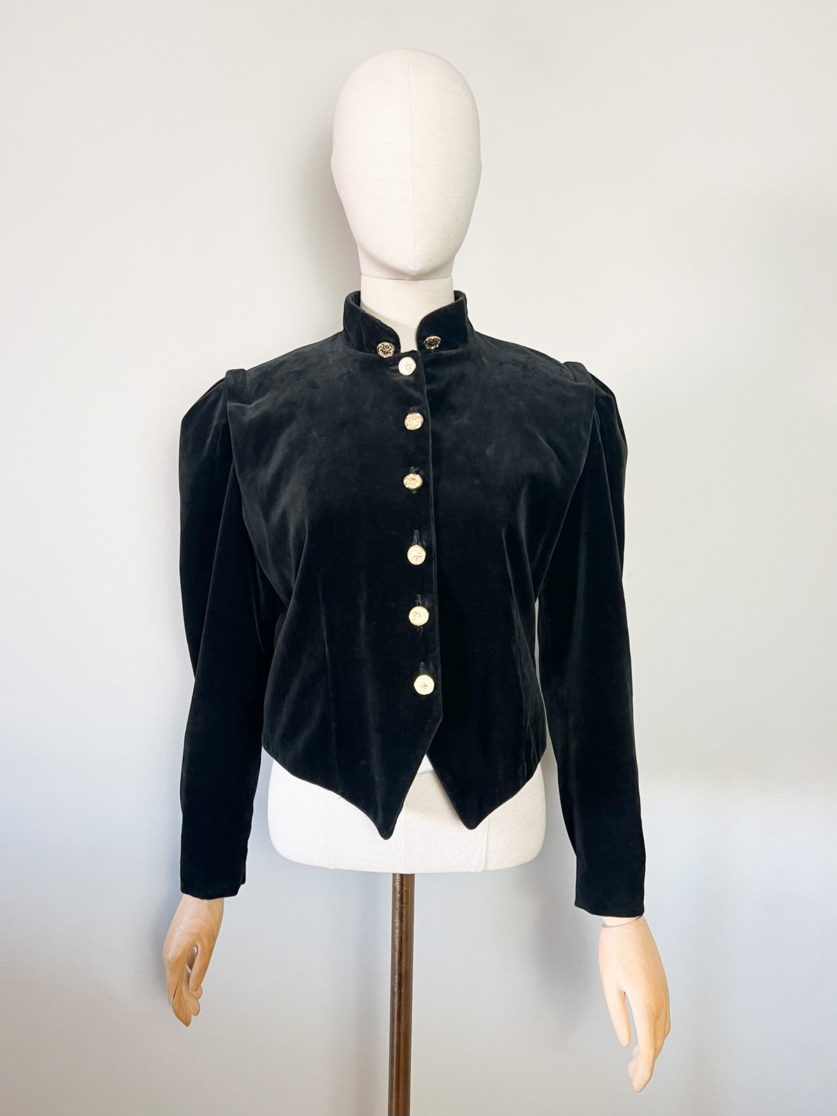 Veste courte officier vintage 80s en velours noir Made in France (T38)